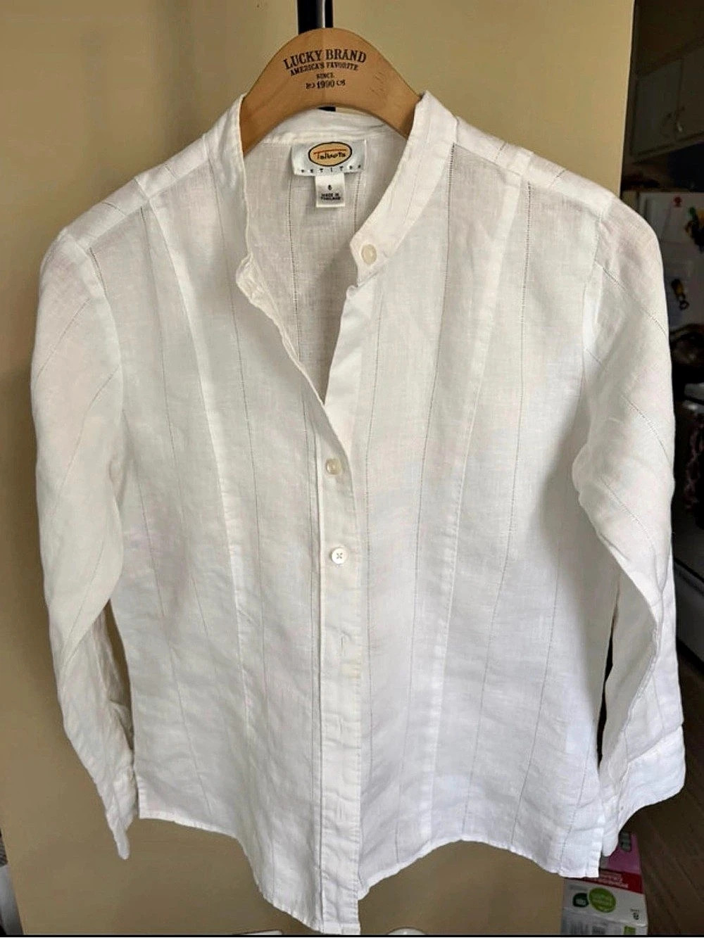 Talbots Linen Blend Striped Button Down in White Size 6